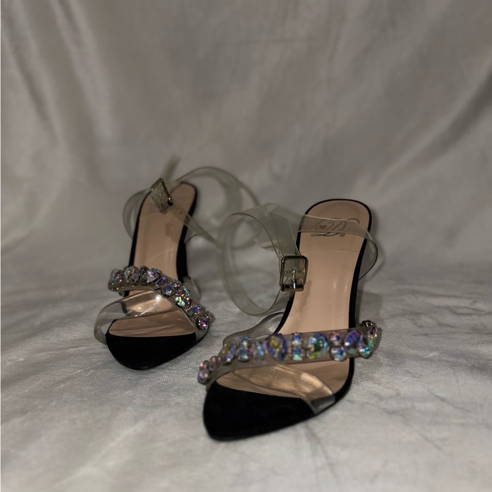 Dollhouse Black and Crystal Kitten Heels